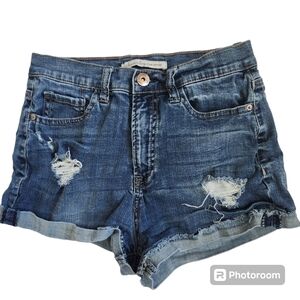 American Rag Cie Distressed Cuffed Raw Hem Stretchy Jean Cut Off Shorts 7 (Jr)